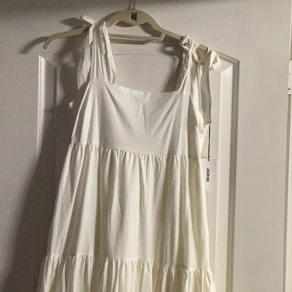 White Sleeveless Dress with Tie Straps